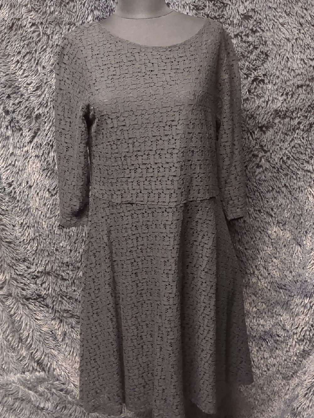 Simons Black Textured Midi Dress with Scoop Neck